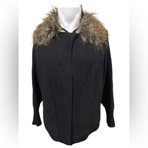 Peter Nygard Black Knit Sweater with Faux Fur Brown Collar